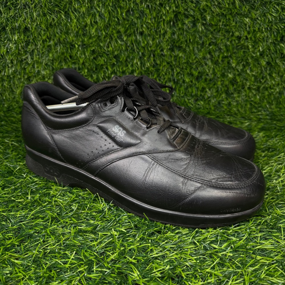 SAS Time Out Walking Shoes Mens 14 N Black Leather Lace Up Comfort Sneaker